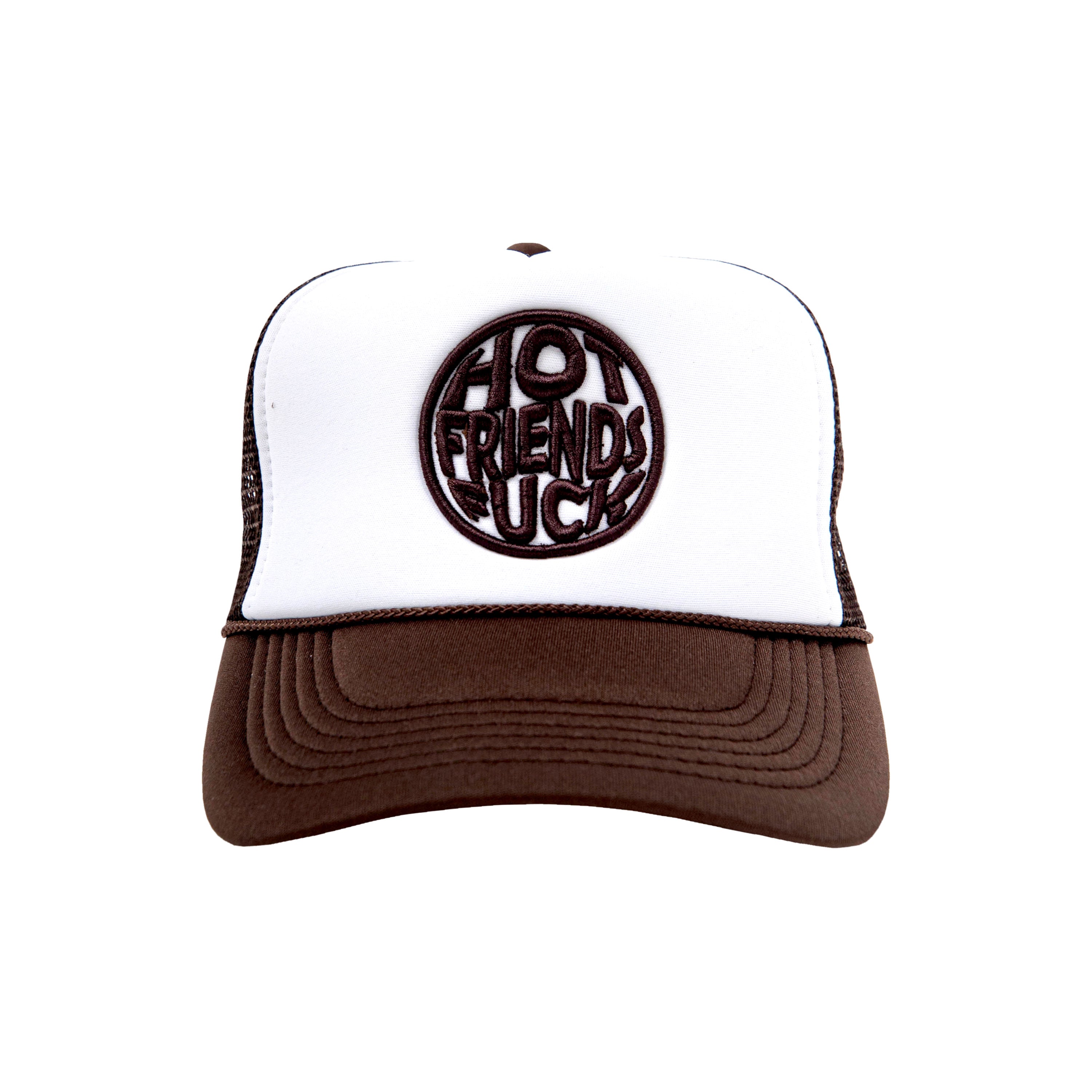Brown Hat with White and Brown Embroidery