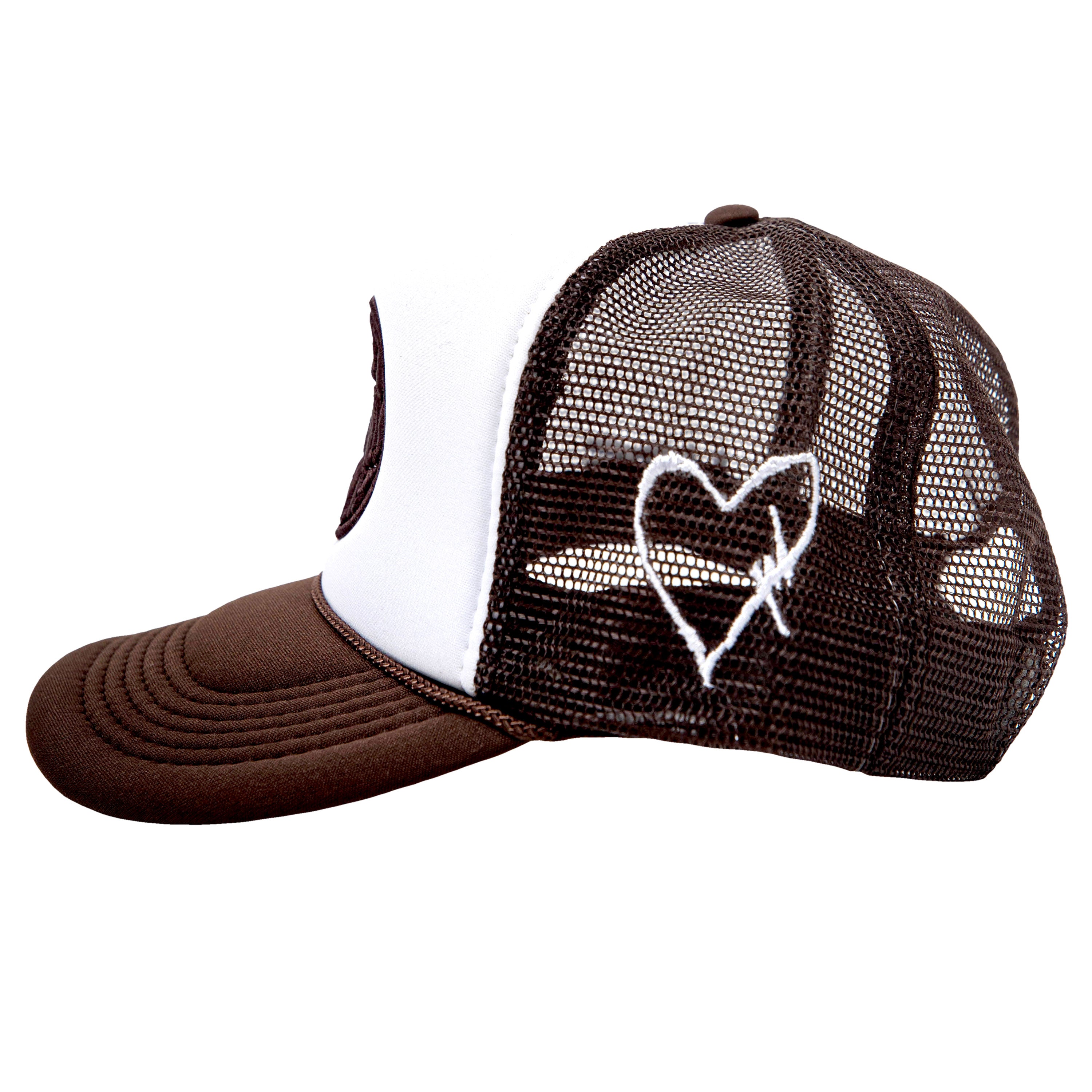 Brown Hat with White Embroidery