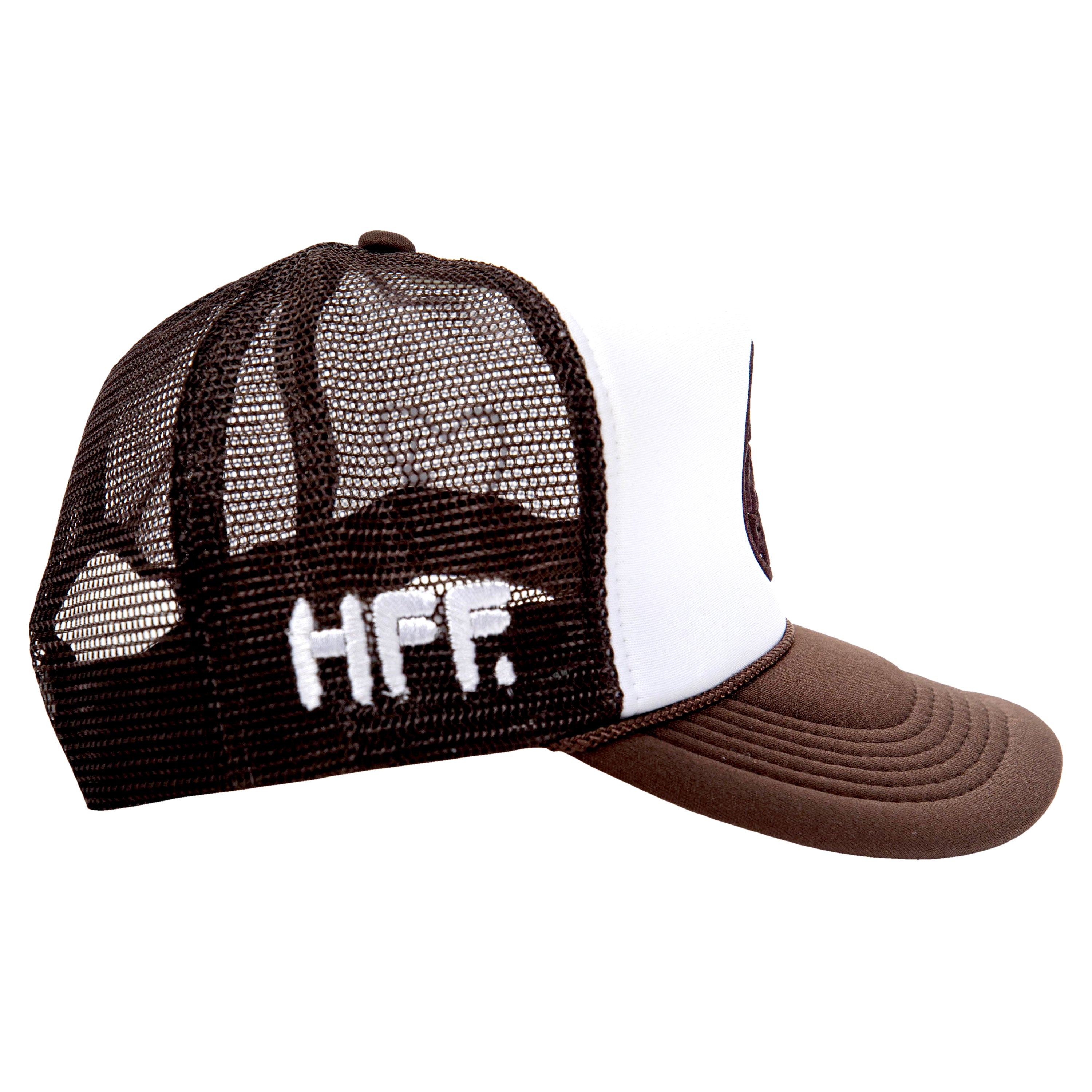 Brown Hat with White Embroidery