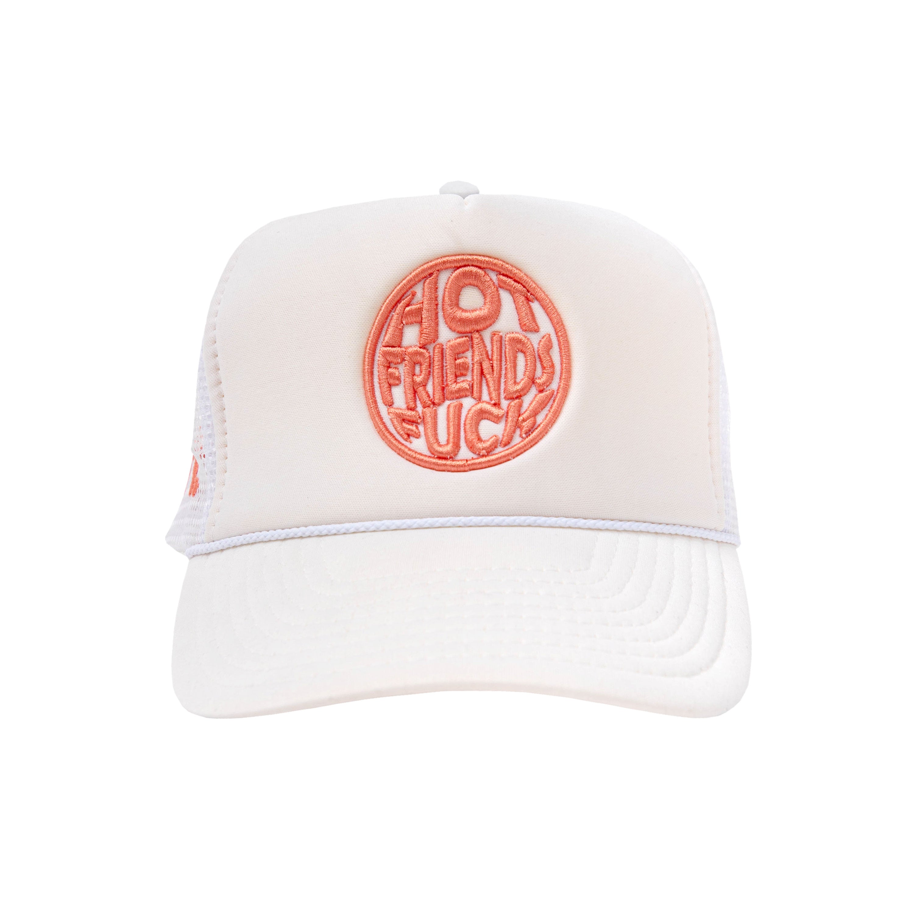 Cream Hat with Salmon Pink Embroidery