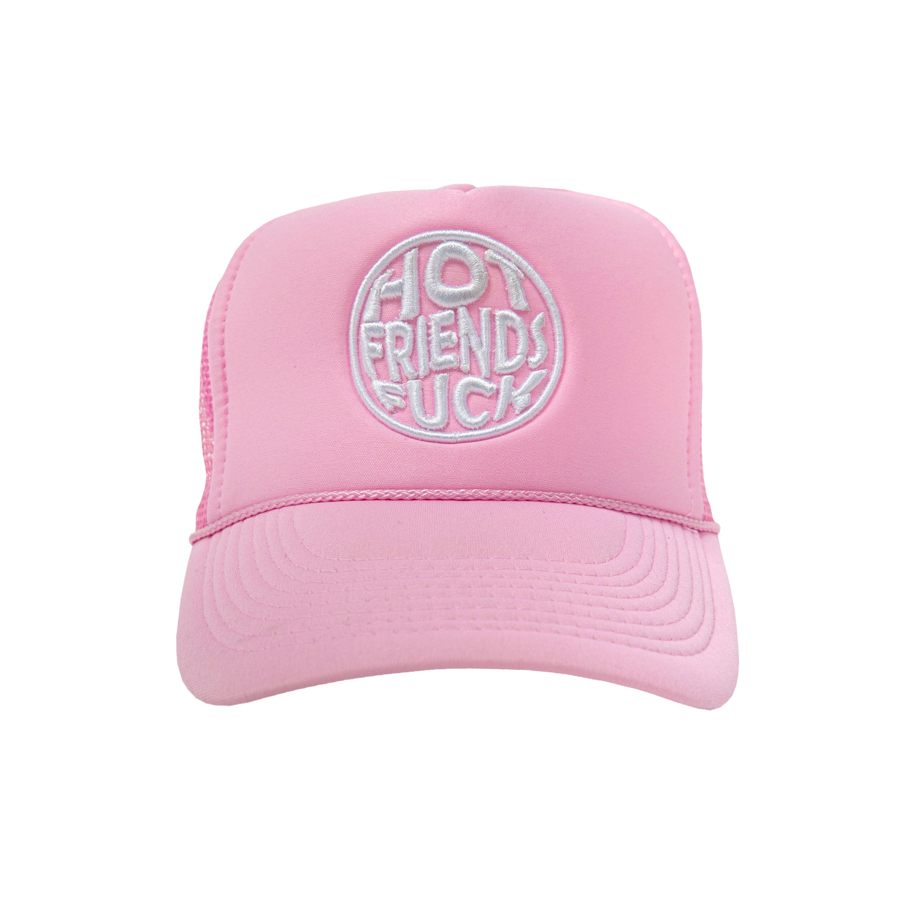 Pink Hat with White Embroidery