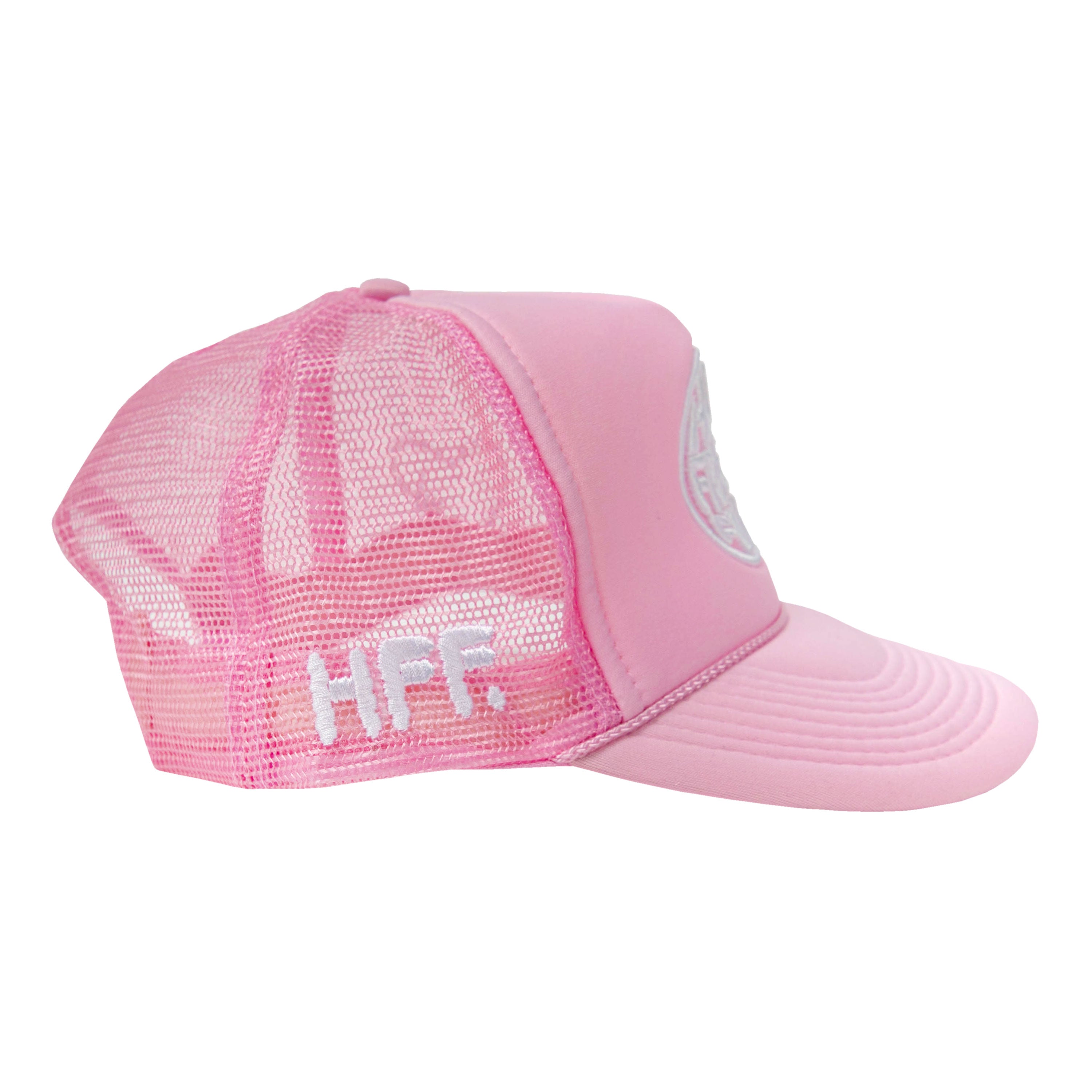 Pink Hat with White Embroidery