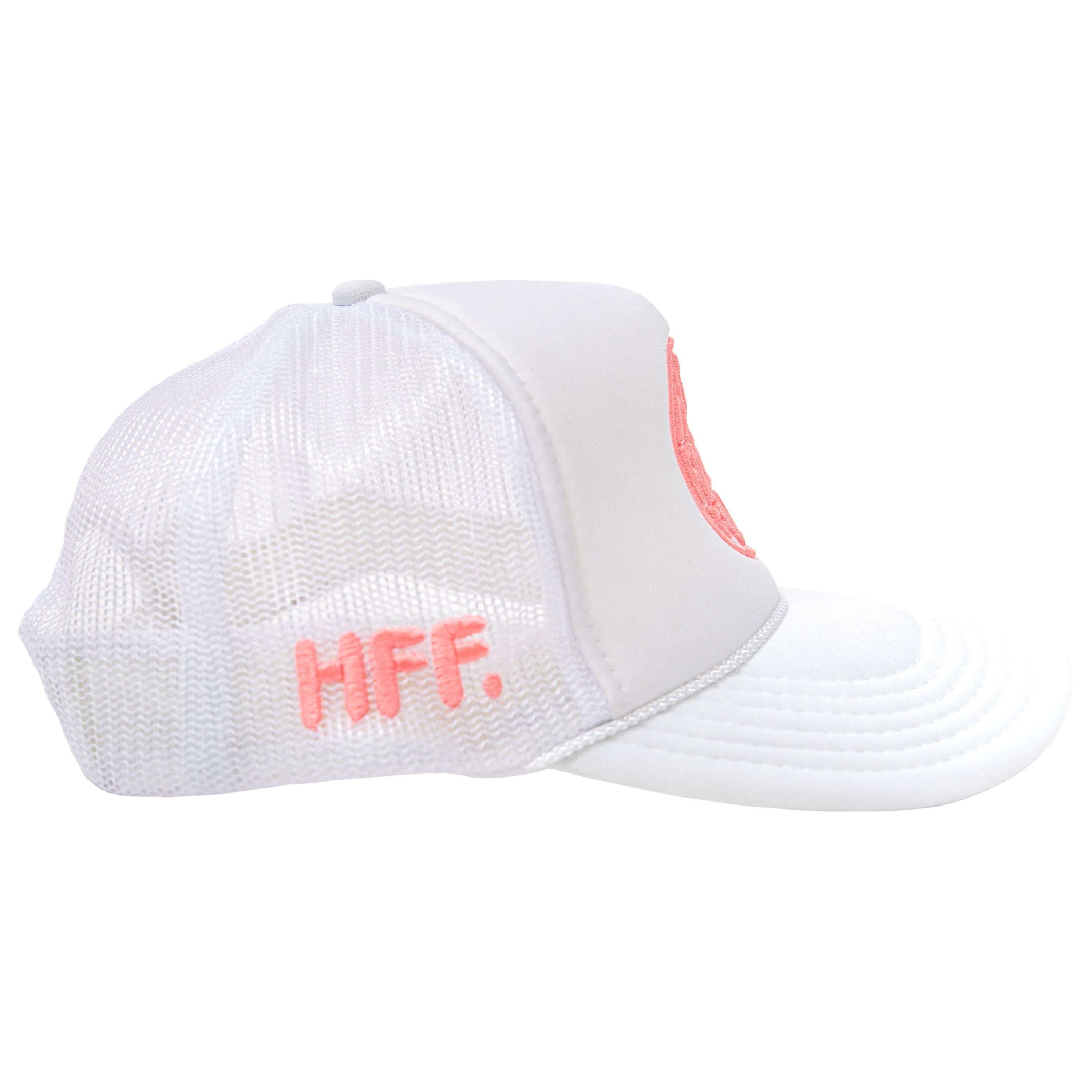 White Hat with Pink Embroidery