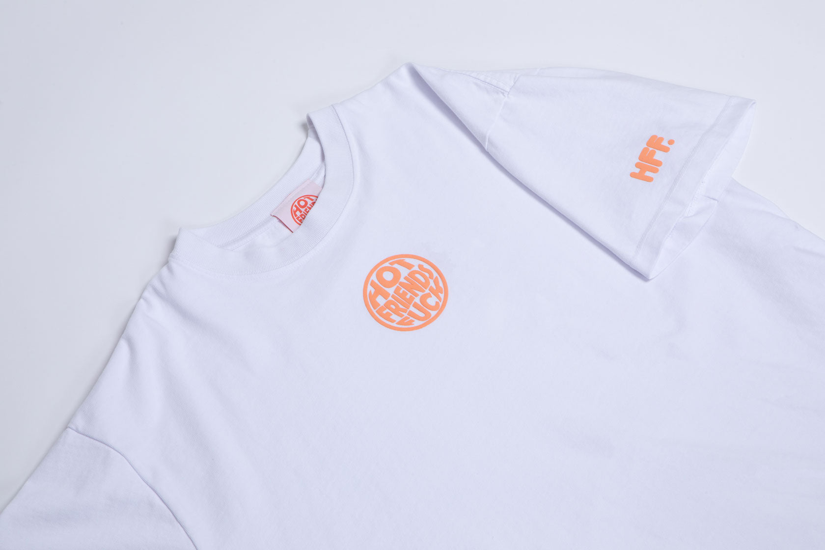 White Shirt with Salmon Pink Puff Print.