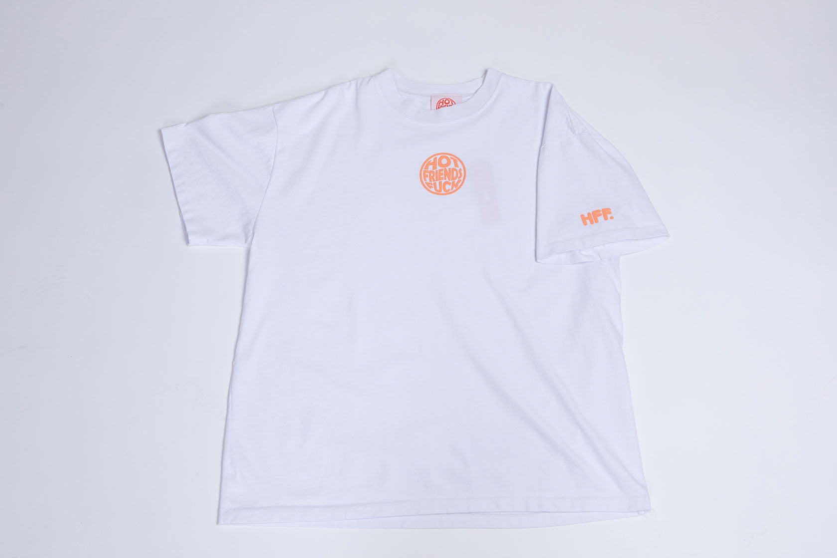 White Shirt with Salmon Pink Puff Print.