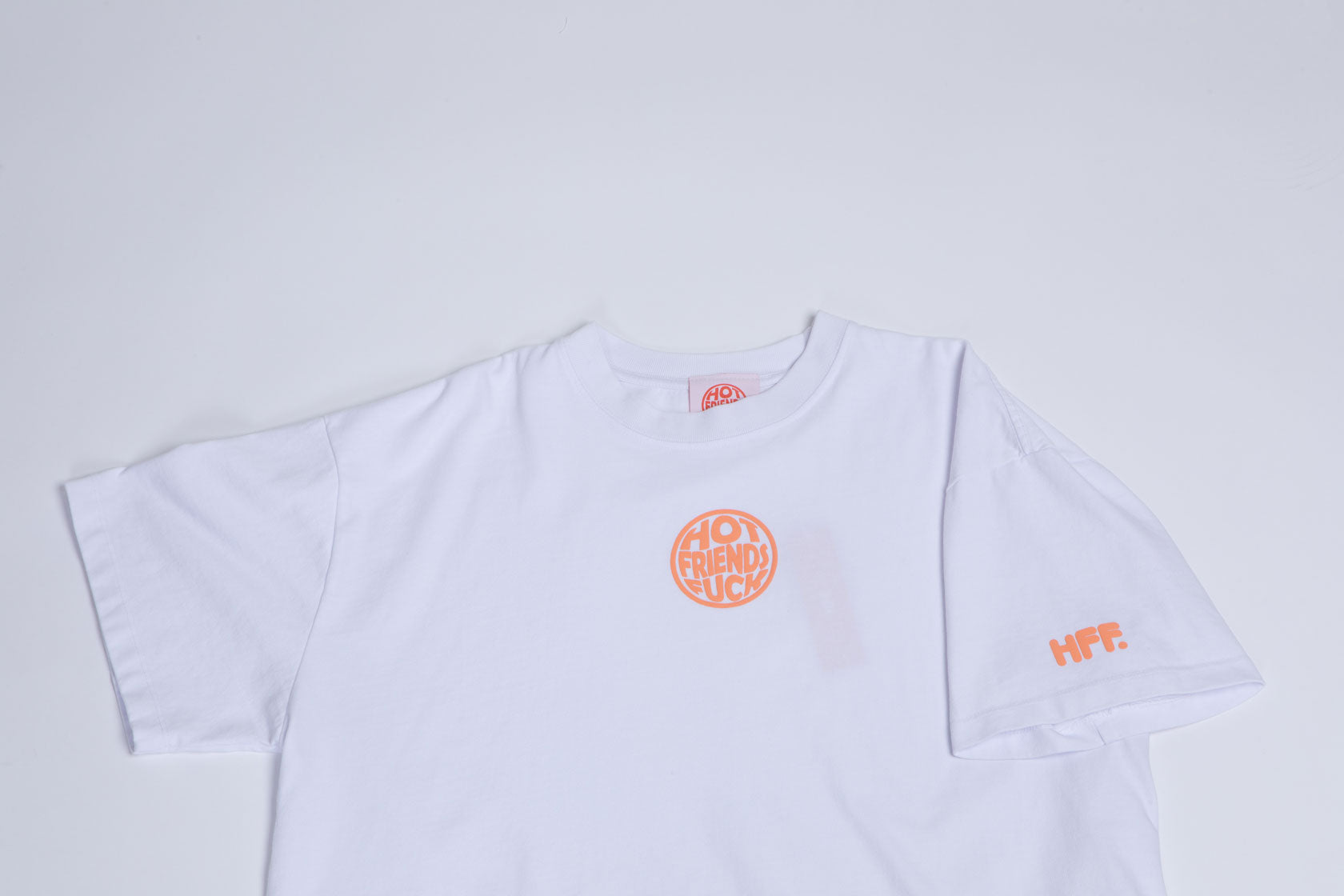 White Shirt with Salmon Pink Puff Print.