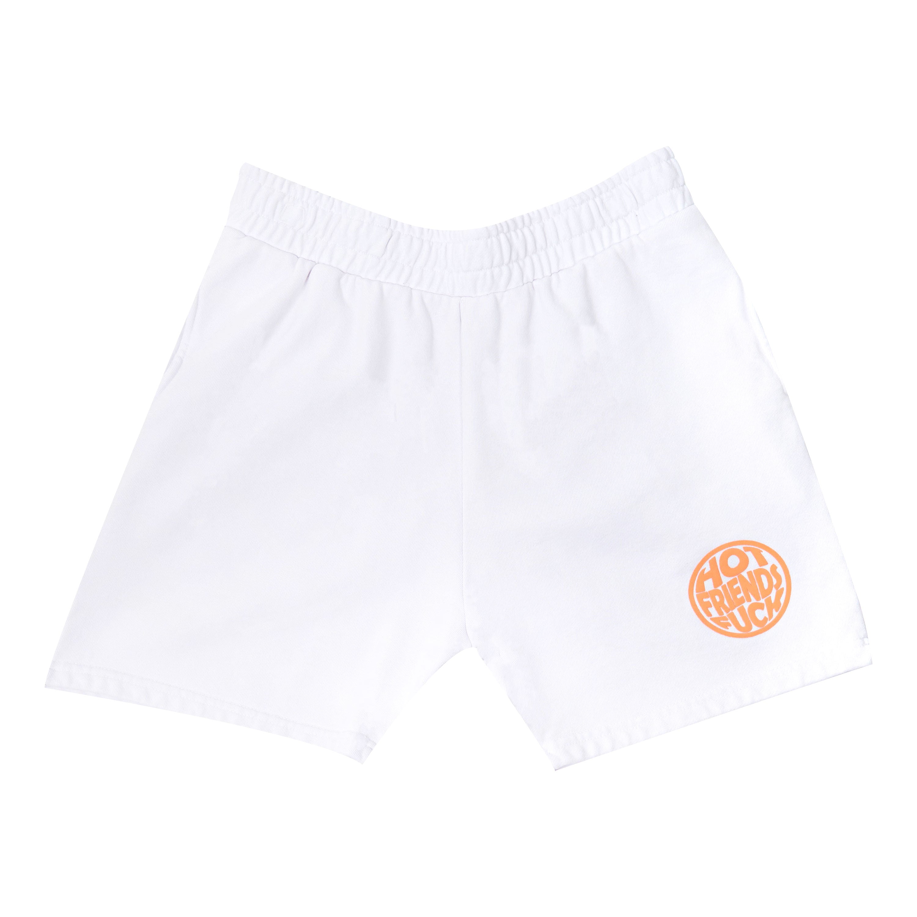 White Shorts with Salmon Pink Puff Print