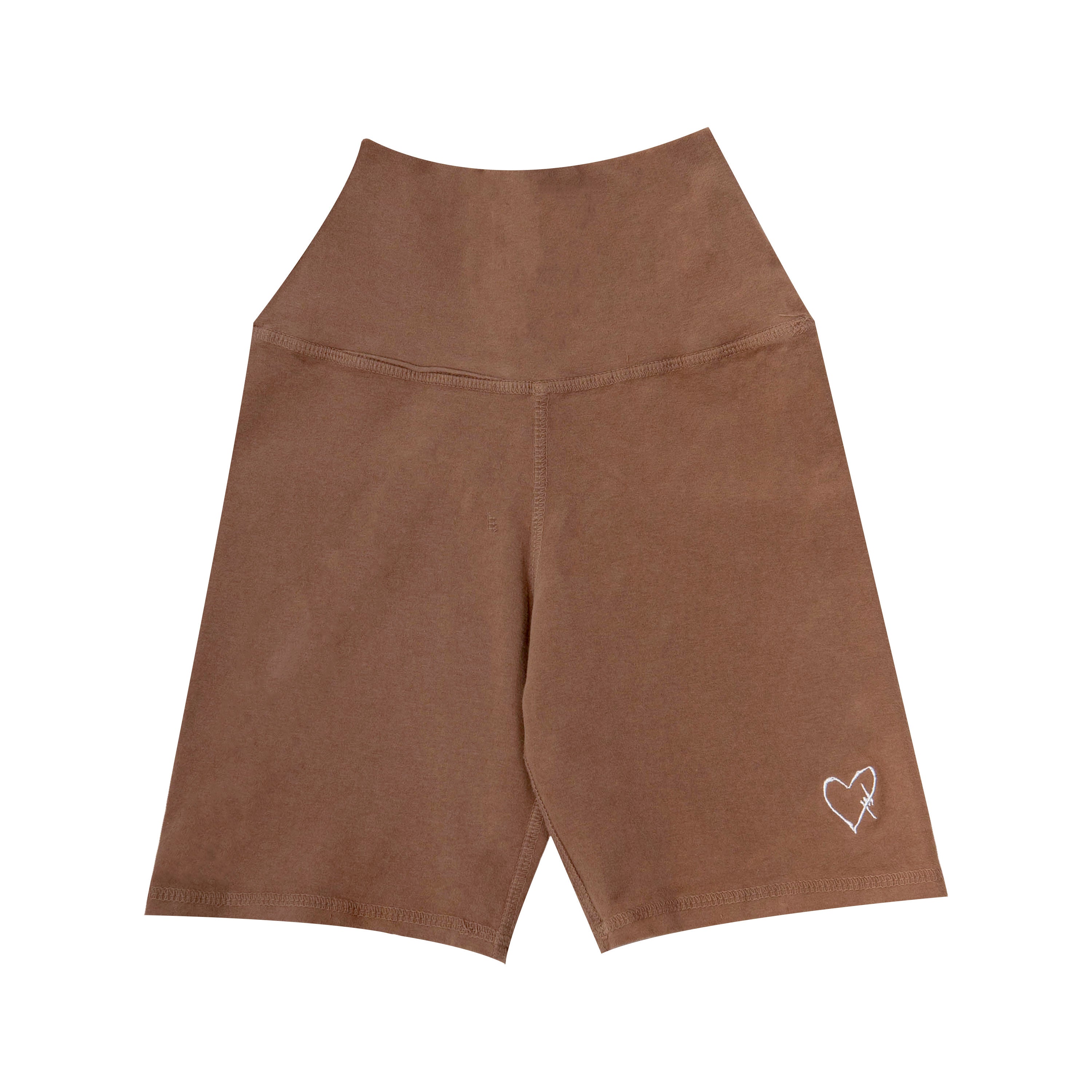 Brown Biker Shorts with White Embroidery