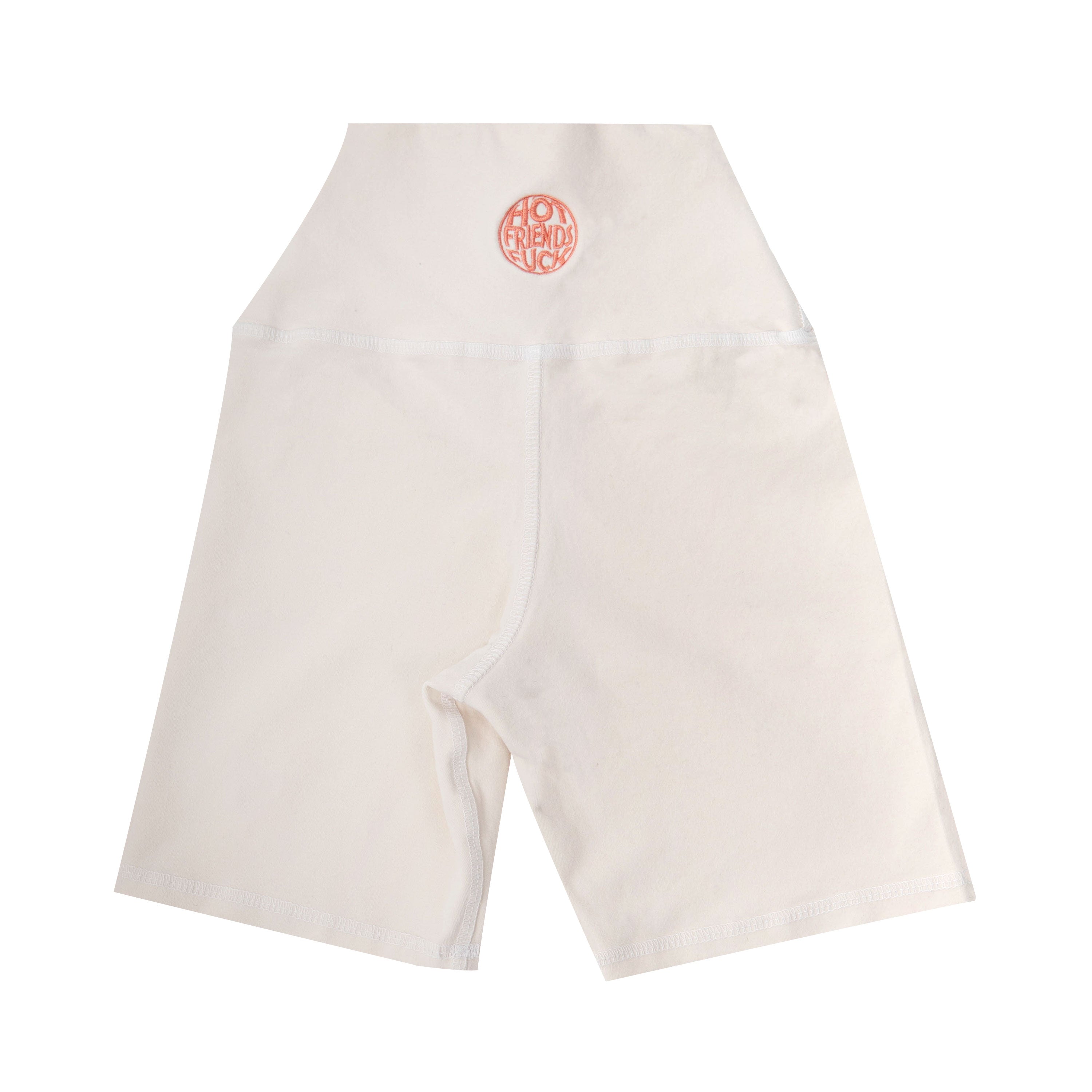 Cream Biker Shorts with Salmon Pink Embroidery
