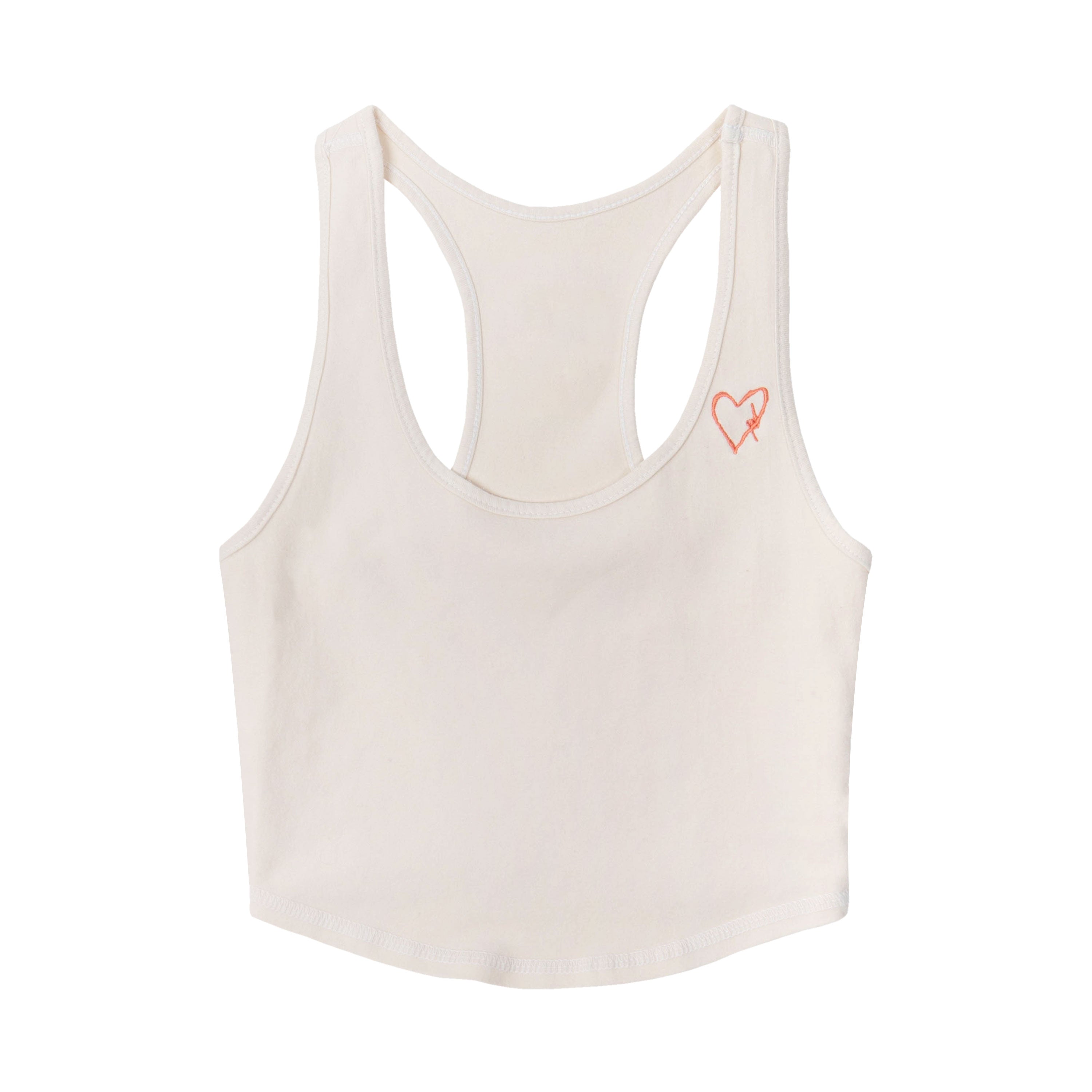Cream Tank Top with Salmon Pink Embroidery