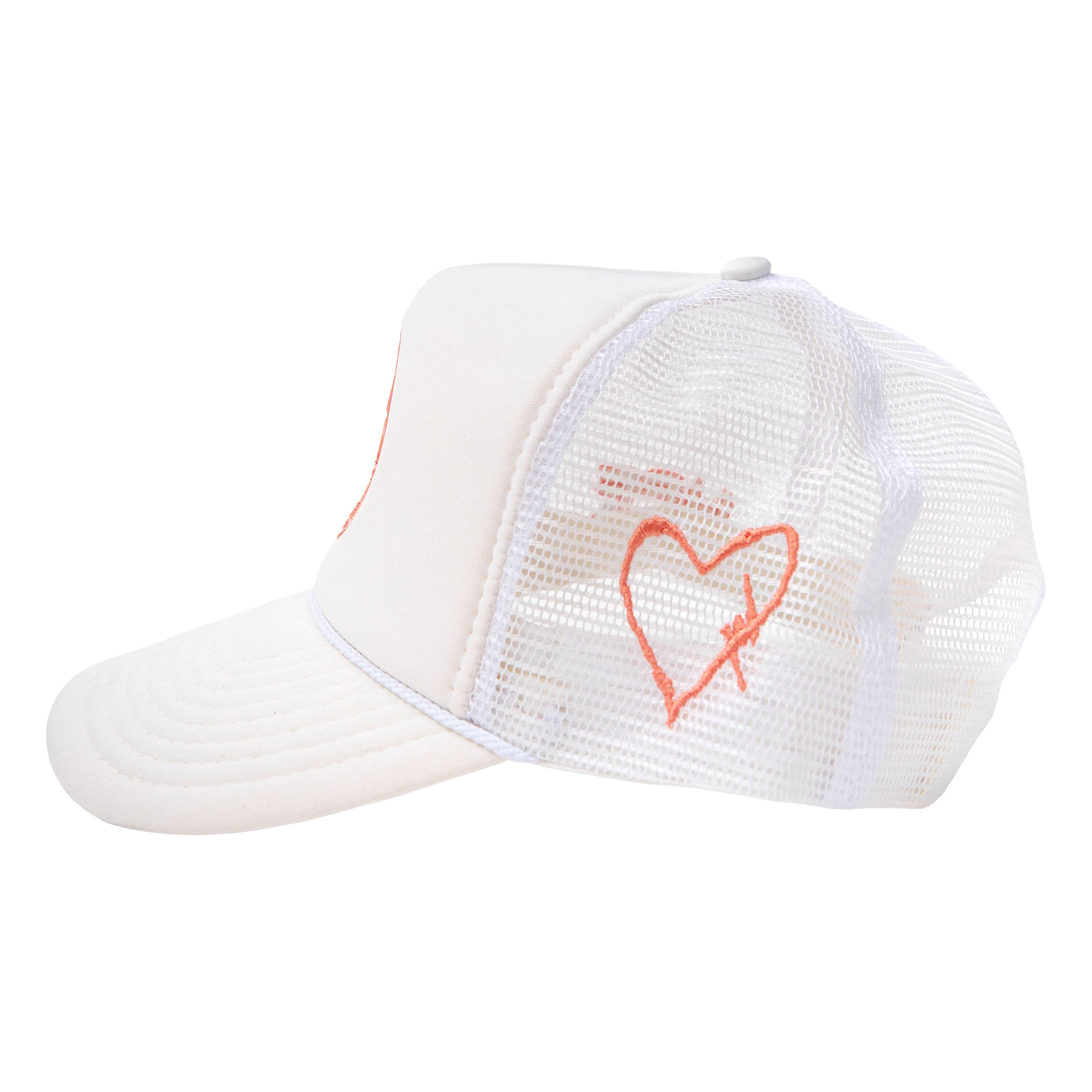 Cream Hat with Salmon Pink Embroidery