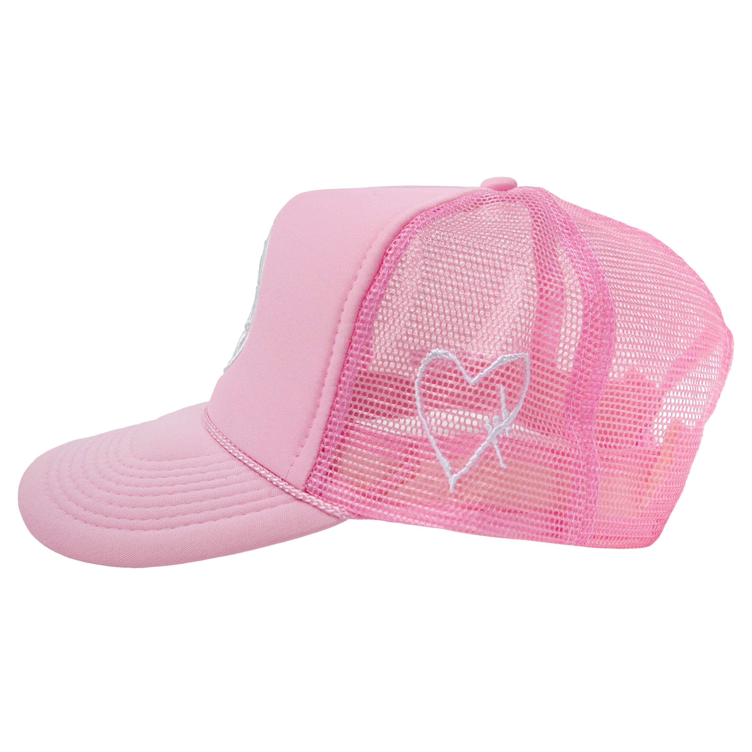 Pink Hat with White Embroidery