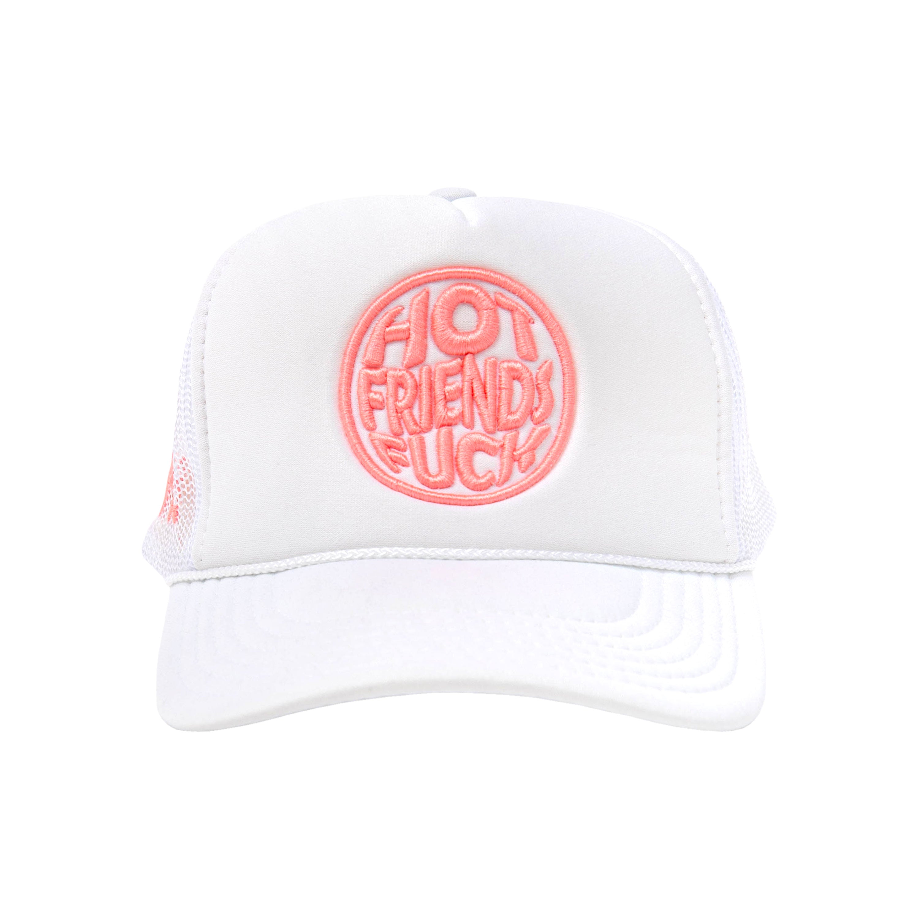 White Hat with Pink Embroidery