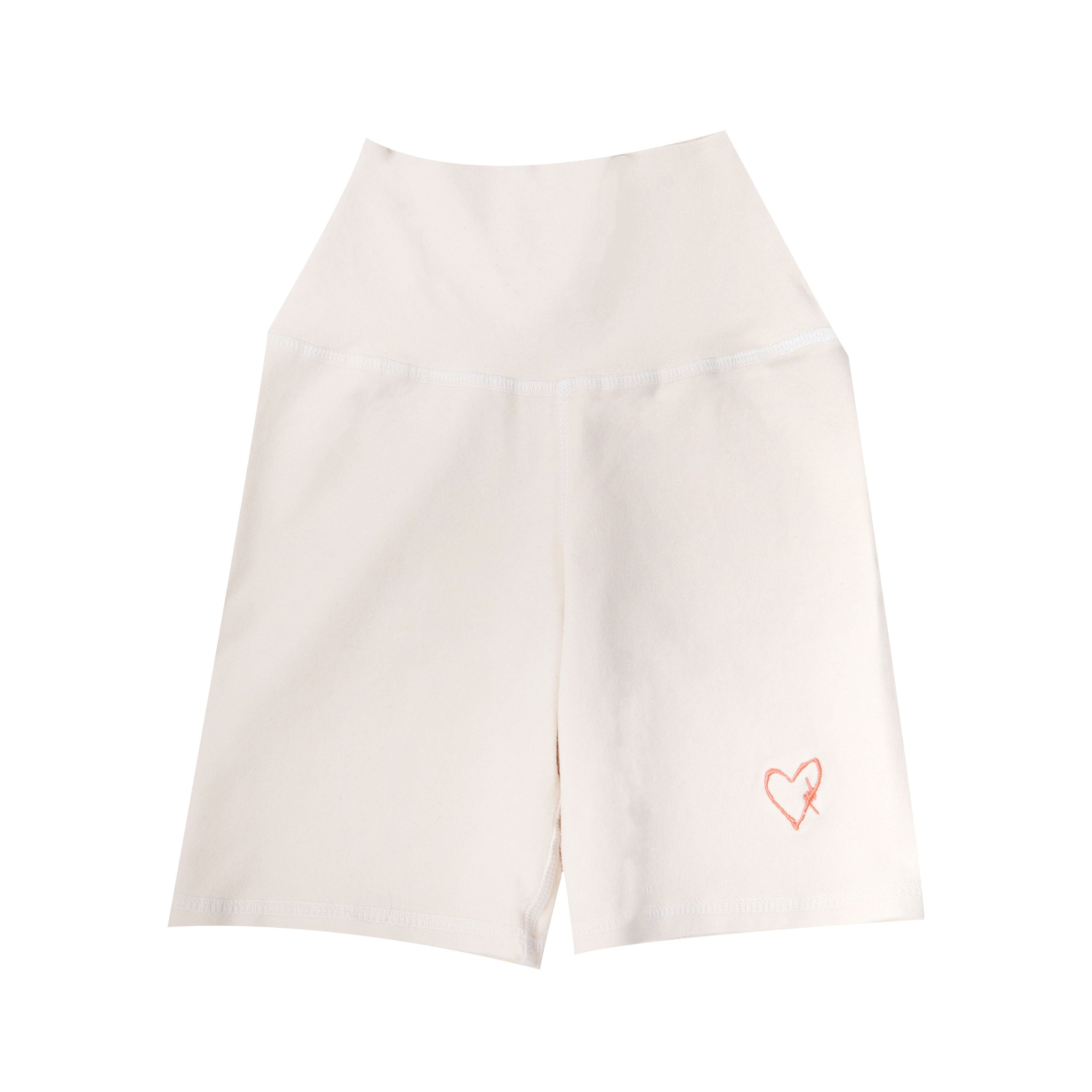 Cream Biker Shorts with Salmon Pink Embroidery